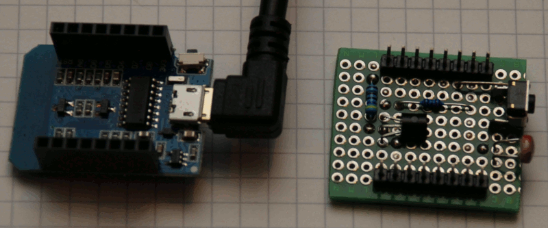 Foto vom Temperatur- und
        Helligkeits-Logger V2 mit WeMos D1 mini, Shield abgenommen