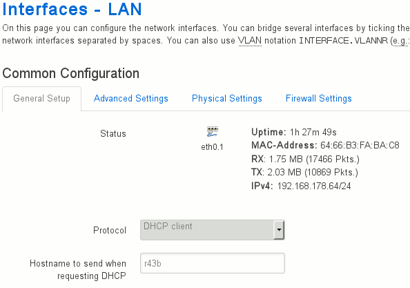 Interface LAN General Settings