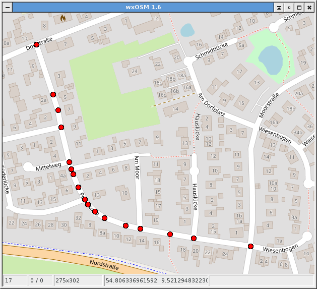 Screenshot wxOSM - nur die Strasse Peerekopp