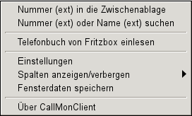 CallMon-Client (Menue offen)